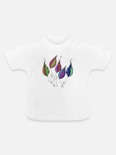 Blätter - Baby Bio-T-Shirt mit Rundhals - Weiß