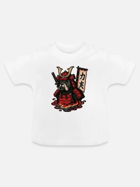 Samurai-Bulldogge in feuriger Rüstung - Baby Bio-T-Shirt mit Rundhals - Weiß