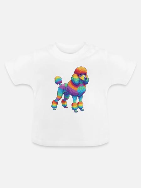 Buntes Pudelhunde-Regenbogen-Pop-Art-Aquarell - Baby Bio-T-Shirt mit Rundhals - Weiß