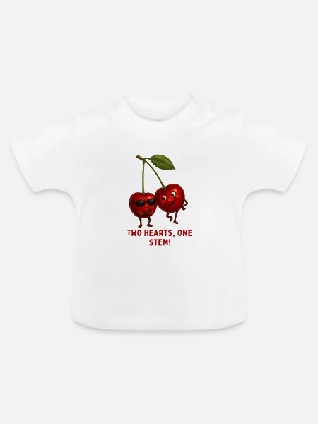 KirschenDuo: Zwei Herzen, Ein Stiel - Baby Bio-T-Shirt mit Rundhals - Weiß