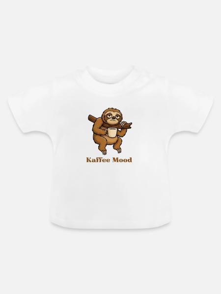 Kaffee-Sloth Mood - Baby Bio-T-Shirt mit Rundhals - Weiß