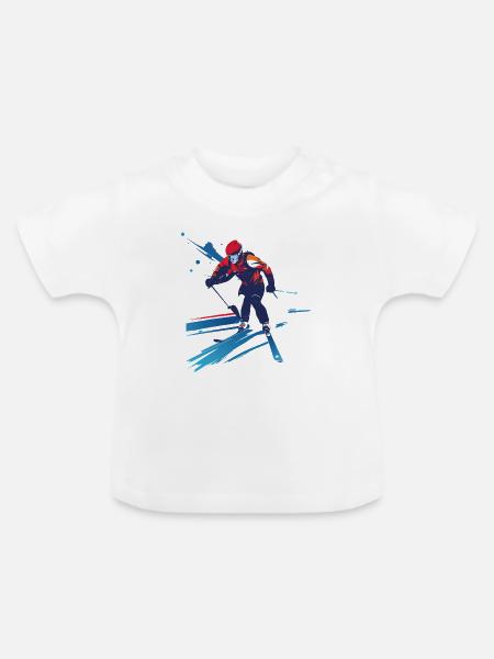 Biathlet im Farbwirbel - Baby Bio-T-Shirt mit Rundhals - Weiß