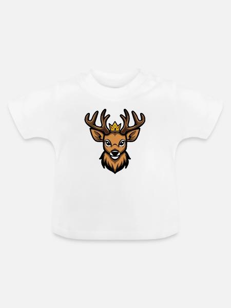 Hirsch Kopf Krone - Baby Bio-T-Shirt mit Rundhals - Weiß