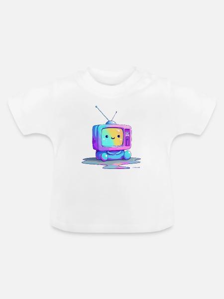 Regenbogen TV Kuscheltier - Baby Bio-T-Shirt mit Rundhals - Weiß