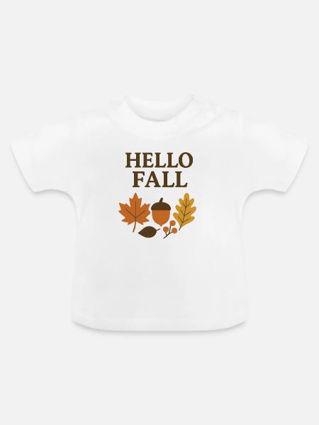 Hallo Herbst: Blattwerk Eichel Design - Baby Bio-T-Shirt mit Rundhals - Weiß