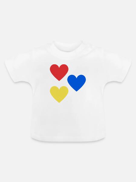 Herz-Trio in Primärfarben - Baby Bio-T-Shirt mit Rundhals - Weiß