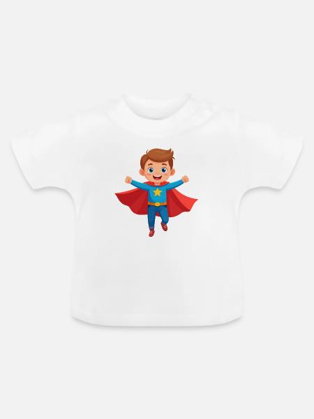 Kleiner Junge als Superheld – Starke Comic-Figur - Baby Bio-T-Shirt mit Rundhals - Weiß