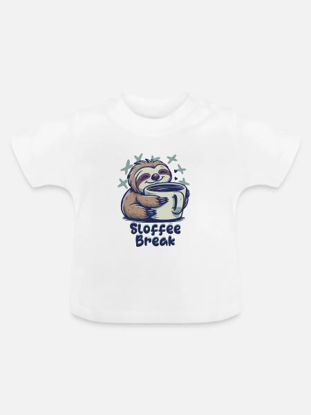 Sloffee Break Faultier Kaffee - Baby Bio-T-Shirt mit Rundhals - Weiß