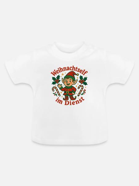 Weihnachtself im Dienst - Baby Bio-T-Shirt mit Rundhals - Weiß