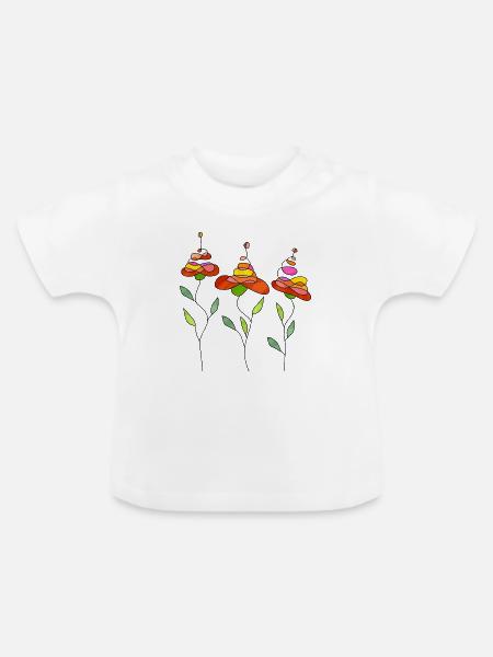 Blumen - Baby Bio-T-Shirt mit Rundhals - Weiß