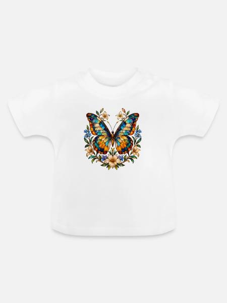 Schmetterlinge Schöner Schmetterling - Baby Bio-T-Shirt mit Rundhals - Weiß