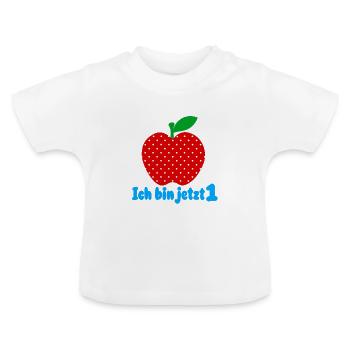 Ich bin jetzt 1 Apfel - Baby Bio-T-Shirt mit Rundhals - Weiß - Vorne