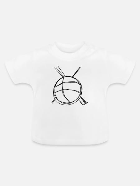 Wollknäuel handgezeichnet - Baby Bio-T-Shirt mit Rundhals - Weiß