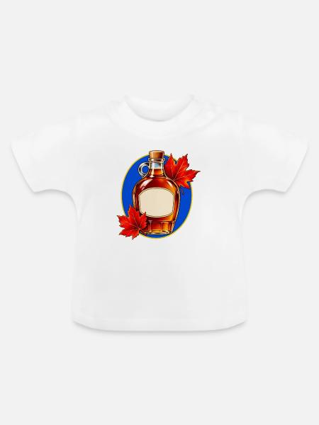 Ahornsirupflasche mit roten Herbstblättern - Baby Bio-T-Shirt mit Rundhals - Weiß