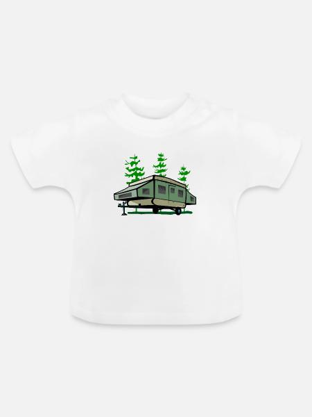 Camping Pop Up Trailer - Baby Bio-T-Shirt mit Rundhals - Weiß