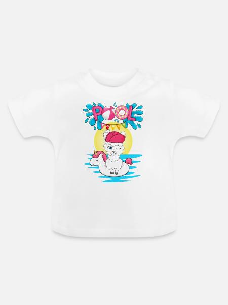 Alpaka Pool Party - Baby Bio-T-Shirt mit Rundhals - Weiß