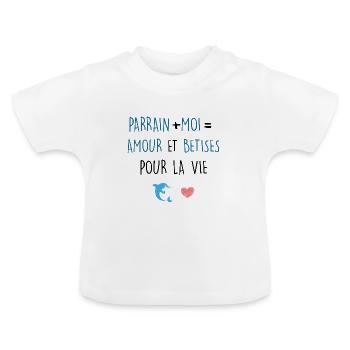 Parrain et bébé annonce - T-shirt bio col rond Bébé - blanc - Devant