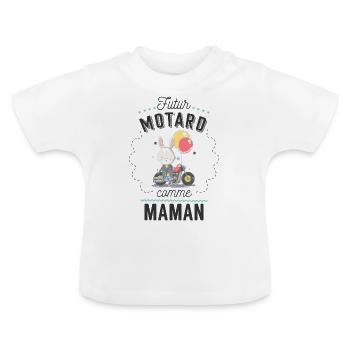 Futur motard comme Maman - T-shirt bio col rond Bébé - blanc - Devant