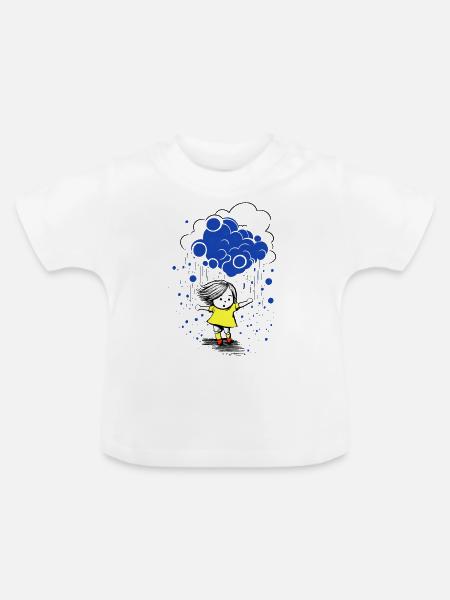 Kleines Mädchen im Regen MBP - Baby Bio-T-Shirt mit Rundhals - Weiß