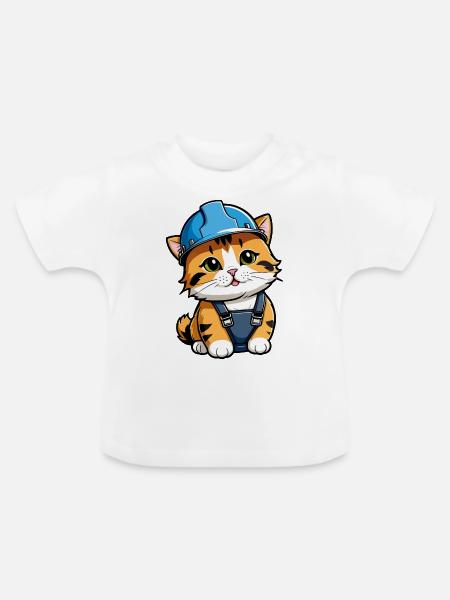 Fleißige Katze - Baby Bio-T-Shirt mit Rundhals - Weiß