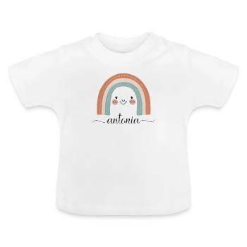 Antonia! Regenbogen, personalisierbar - Baby Bio-T-Shirt mit Rundhals - Weiß - Vorne