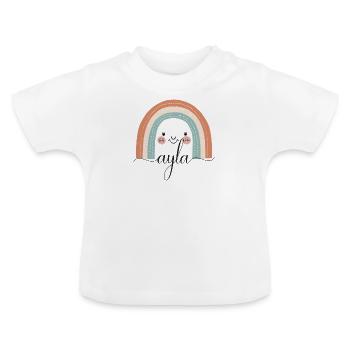 Ayla ! Arc-en-ciel, personnalisable - T-shirt bio col rond Bébé - blanc - Devant