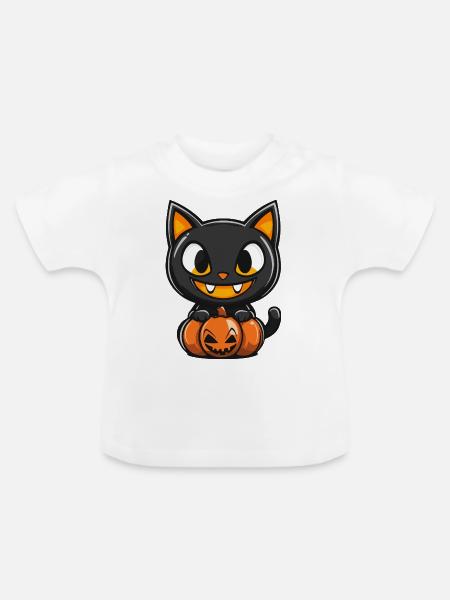 Katze Halloween Kater - Baby Bio-T-Shirt mit Rundhals - Weiß