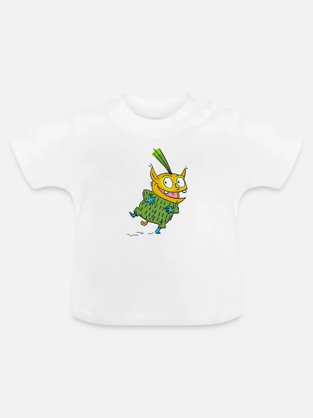 Fröhlicher Monster im Grünen Pullover - Baby Bio-T-Shirt mit Rundhals - Weiß