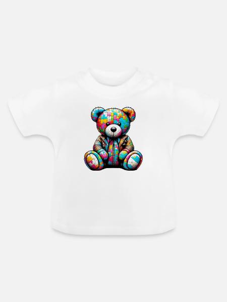 Teddybär Teddybär Lederweste - Baby Bio-T-Shirt mit Rundhals - Weiß