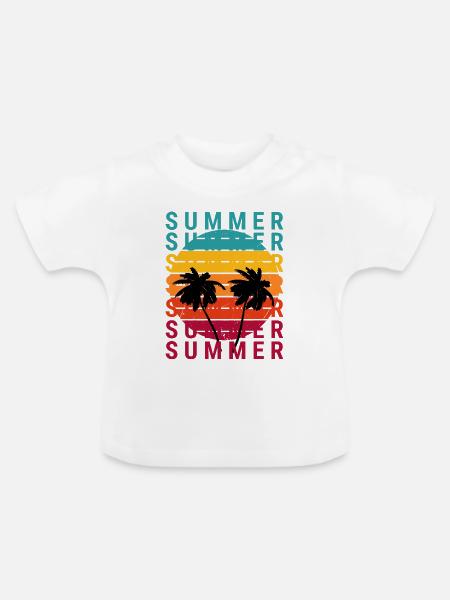 Sommerlicher Sonnenuntergang mit Palmen - Baby Bio-T-Shirt mit Rundhals - Weiß