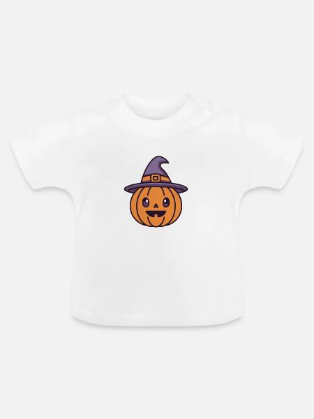 Kürbishexe mit Hut - Baby Bio-T-Shirt mit Rundhals - Weiß