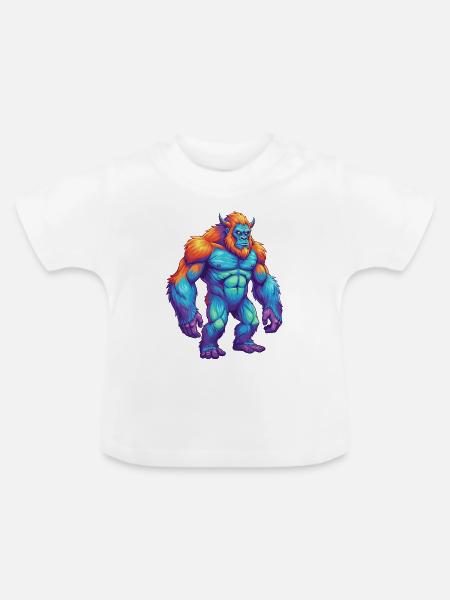 Bunte Bigfoot-Regenbogen-Pop-Art-Aquarell - Baby Bio-T-Shirt mit Rundhals - Weiß