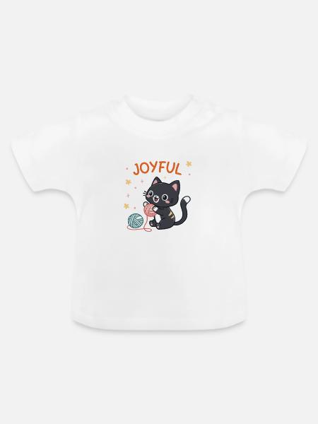 Glücklicher Katz-und-Ball-Spieler - Baby Bio-T-Shirt mit Rundhals - Weiß