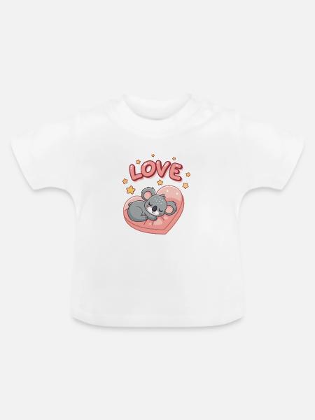 Koala schläft auf Pastellherz - Baby Bio-T-Shirt mit Rundhals - Weiß