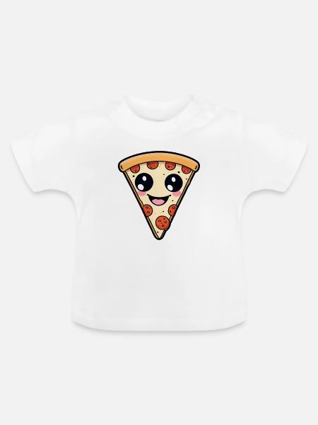 Kawaii Pizza Scheibe - Baby Bio-T-Shirt mit Rundhals - Weiß