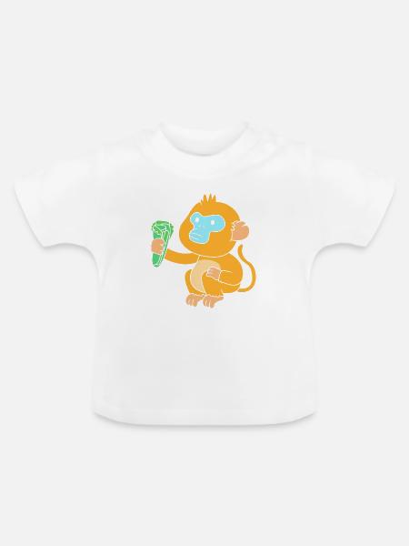 Stupsnasenaffe Affe Schimpanse - Baby Bio-T-Shirt mit Rundhals - Weiß