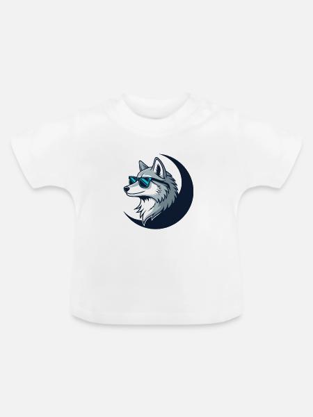 Wolf-Verspielte Sonnenbrille - Baby Bio-T-Shirt mit Rundhals - Weiß