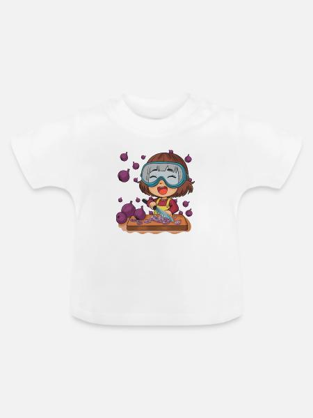 Comic Mädchen schneidet Zwiebeln - Baby Bio-T-Shirt mit Rundhals - Weiß