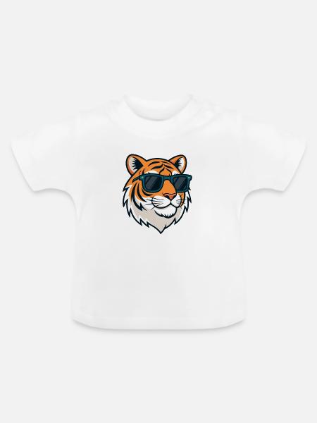 Tiger-Chic-Sonnenbrille - Baby Bio-T-Shirt mit Rundhals - Weiß