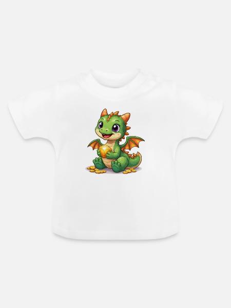 Kleiner Drache mit Gold - Baby Bio-T-Shirt mit Rundhals - Weiß