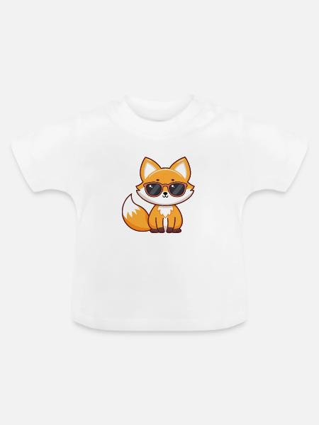 Kawaii-Fuchs mit Sonnenbrille - Baby Bio-T-Shirt mit Rundhals - Weiß