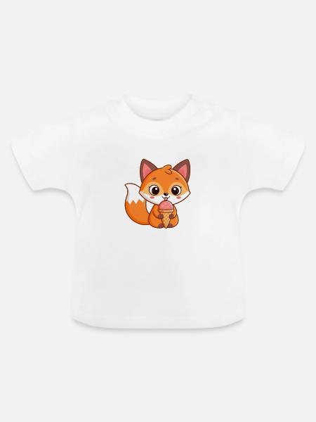 Gourmet-Fuchs mit Eiscreme - Baby Bio-T-Shirt mit Rundhals - Weiß