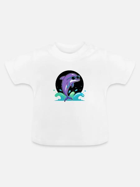Lila Delfin-Chic-Brille - Baby Bio-T-Shirt mit Rundhals - Weiß