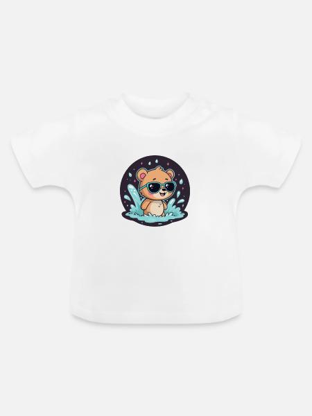 Schicker Surferbär mit blauer Brille - Baby Bio-T-Shirt mit Rundhals - Weiß