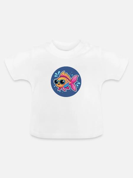 Fish Bright Sunglasses - Baby Bio-T-Shirt mit Rundhals - Weiß