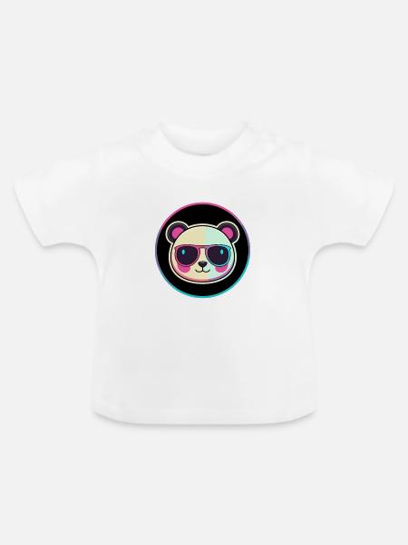 Neon-Panda-Sonnenbrillen - Baby Bio-T-Shirt mit Rundhals - Weiß