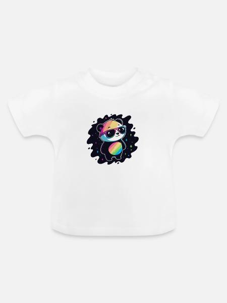 Panda Rainbow Galaxy Coole Brillen - Baby Bio-T-Shirt mit Rundhals - Weiß