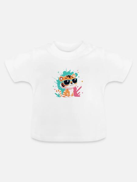 Tiger Chic bunte Sonnenbrillen - Baby Bio-T-Shirt mit Rundhals - Weiß