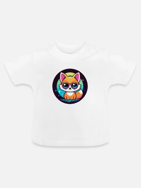 Fox Kawaii Pop Pink Brille - Baby Bio-T-Shirt mit Rundhals - Weiß