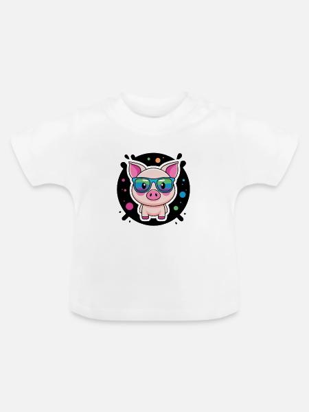 Schicke Schweine, bunte Gläser - Baby Bio-T-Shirt mit Rundhals - Weiß